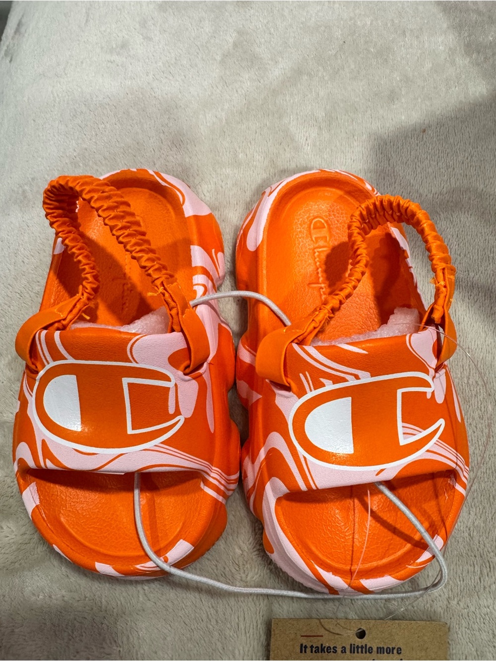Champion Orange & White Kids' Logo Slide Sandals